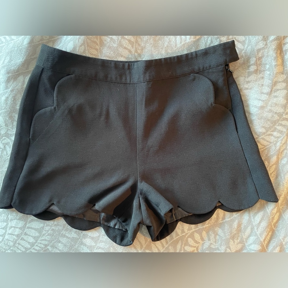 Topshop PETITE Black High Waist Scalloped Shorts
